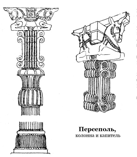 Колонна и капитель, аксонометрия, Персеполь, дворцовый комплекс