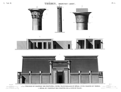 главный фасад, капители, разрезы, Дворец и храм Рамсесса III в Мединет Абу