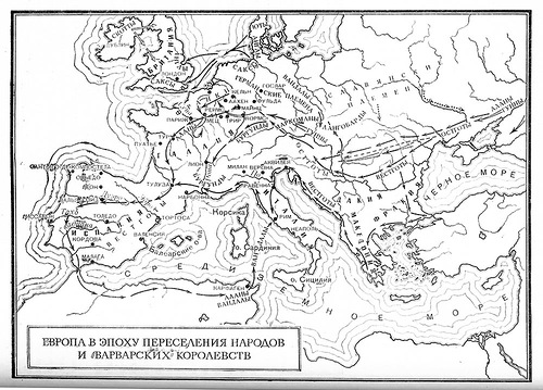карта, Европа в эпоху переселения народов и варварских королевств