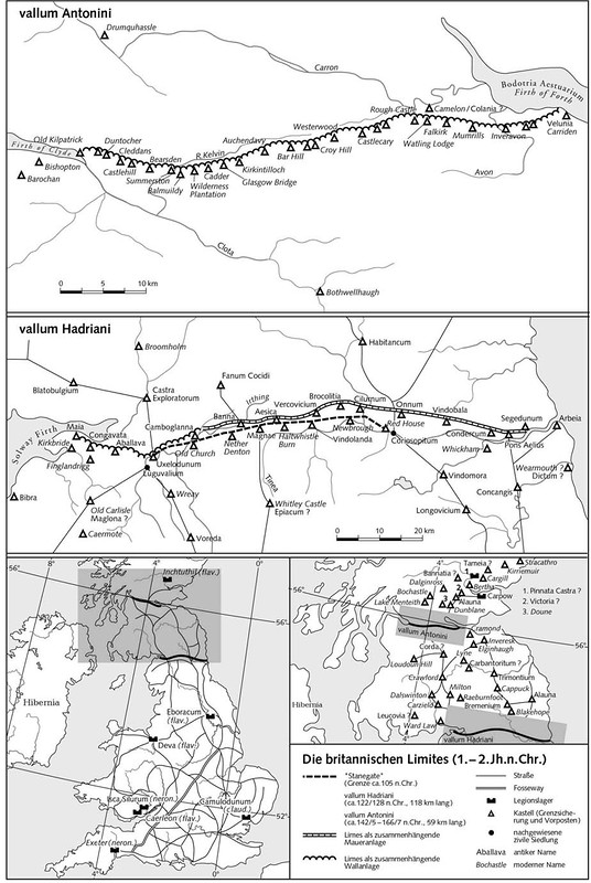 Подробная карта валов Адриана и Антонина, Римские лимесы