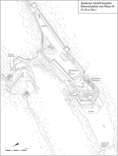 Генплан, Сиракузы, замок Эвриала. Реконструкция фазы IV (III в. до н.э.)