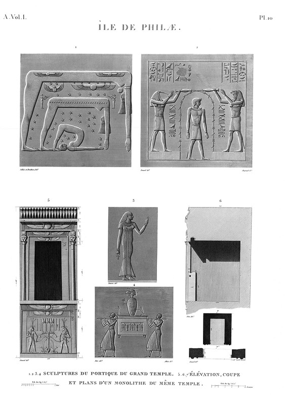 скульптурные портреты храма Изиды и чертежи малого монолитного храма, Храмовый комплекс Изиды на острове Филе в Египте