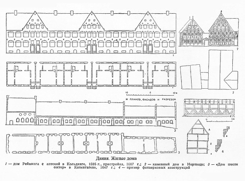 чертежи и пример фахверковой конструкции, Фахверковые дома Дании XVI-XVII вв.