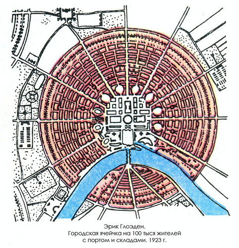Городская ячейка на 100 тыся жителей с портом и складами, план, Городская ячейка Эрика Глоэдена