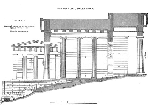 Продольный разрез по оси центрального прохода, Пропилеи Афинского акрополя