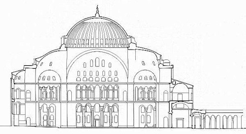 Поперечный разрез, Собор Святой Софии в Константинополе (Айя-София в Стамбуле или Софийский собор)