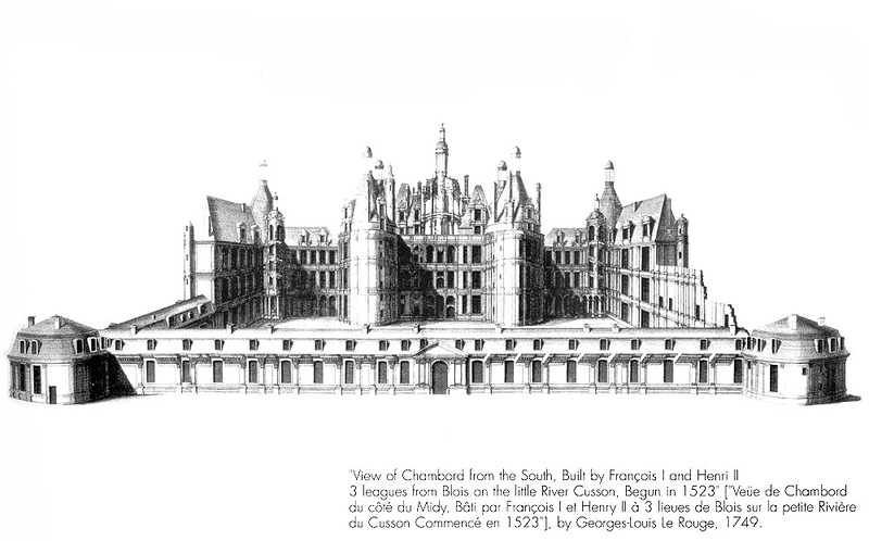 Общий вид с достроенной при Людовике XIV служебными помещениями, Замок Шамбор