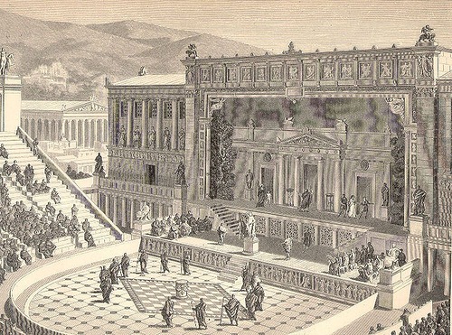 Общий вид сцены, Театр Диониса в Афинах