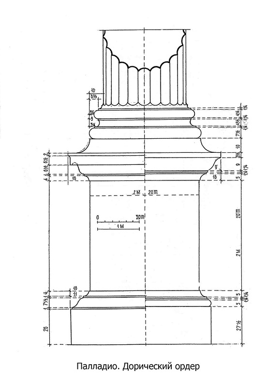 Построение пьедестала и базы дорического ордера по Палладио