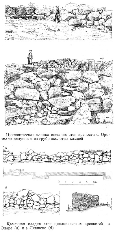 фасад, Циклопическая кладка внешних стен крепостей Армянского нагорья (с. Оромы из валунов и из грубо околотых камней)