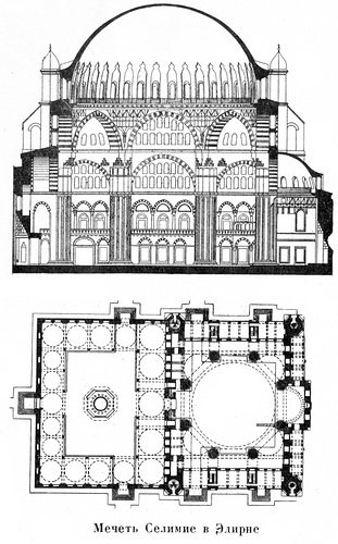 разрез и план, Мечеть Силимие в Эдирне