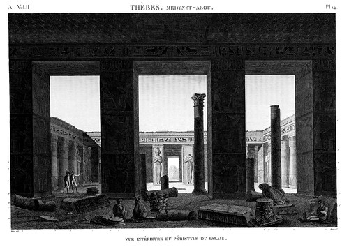вид периситильного двора в начале XIX века, Дворец и храм Рамсесса III в Мединет Абу
