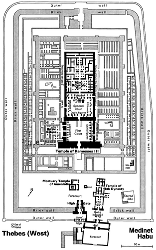 план с экспликацией (англ.), Дворец и храм Рамсесса III в Мединет Абу