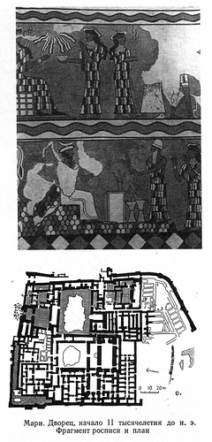 фрагмент росписи и план, Дворец в Мари