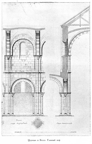 членение фасада и разрез главного нефа, Церковь св. Магдалины в Везле
