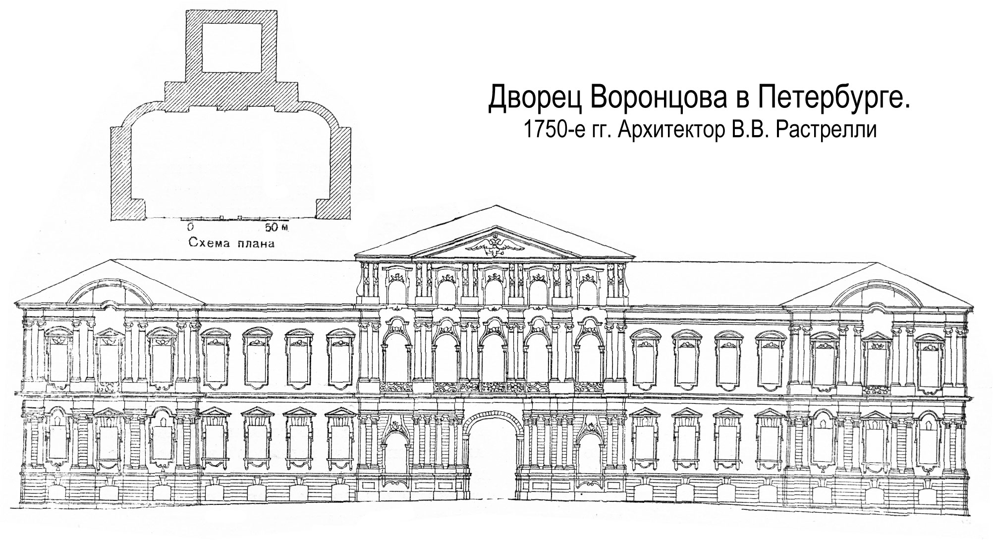 Воронцовский дворец фасад чертеж