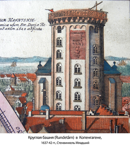 Фасад с гравюры, Круглая башня (Рундетаарн) в Копенгагене