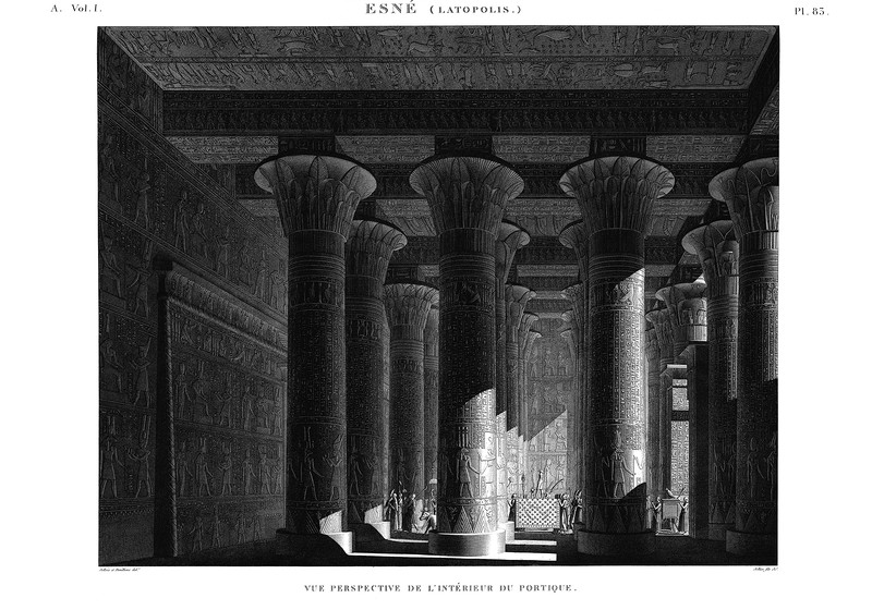 Интерьер, гравюра, Храм бога Хнума в Эсну (Латополь)