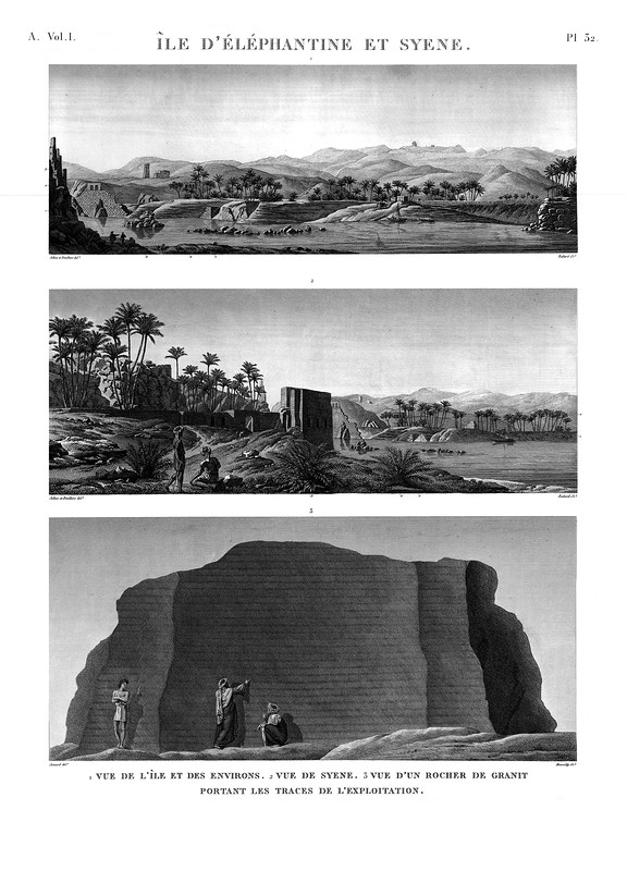 Вид на остров времен наполеоновской экспедиции, Генеральный план Элефантины и ниломер
