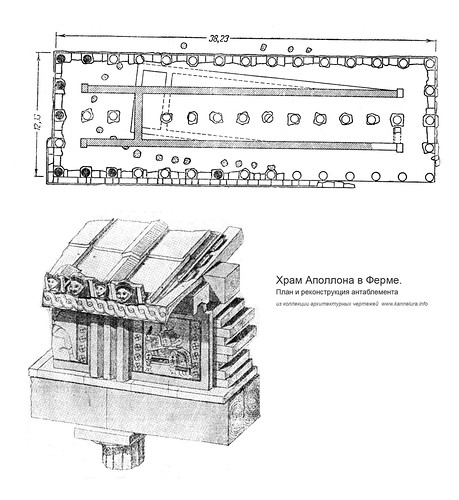 план и реконструкция антаблемента, Храм Аполлона в Ферме