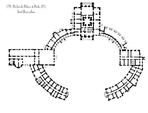 план второго этажа с пристроенными крыльями, Большой дворец в Павловске (Павловский дворец)