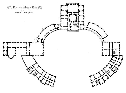 план третьего этажа с пристроенными крыльями, Большой дворец в Павловске (Павловский дворец)