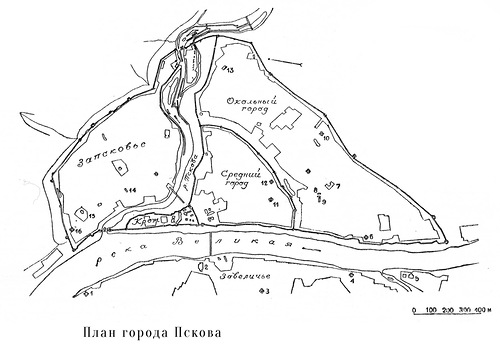 подробная схема крепости, Генпланы Пскова и псковский кремль