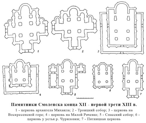 планы, Храмы и церкви Смоленска  конца XII — первой трети XIII вв.