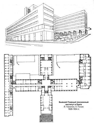общий вид и подробный план, Здание Пенсионного института в Праге