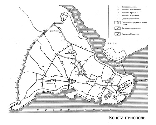 Схематичный план Константинополя времен Римской империи с размещение основных объектов, Константинополь (Стамбул)
