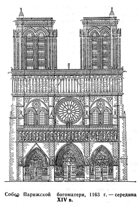Чертеж западного фасада в хорошей деталировке, Собор Парижской Богоматери