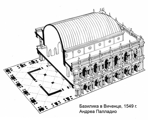 Аксонометрический разрез и план, Базилика Палладио в Виченце