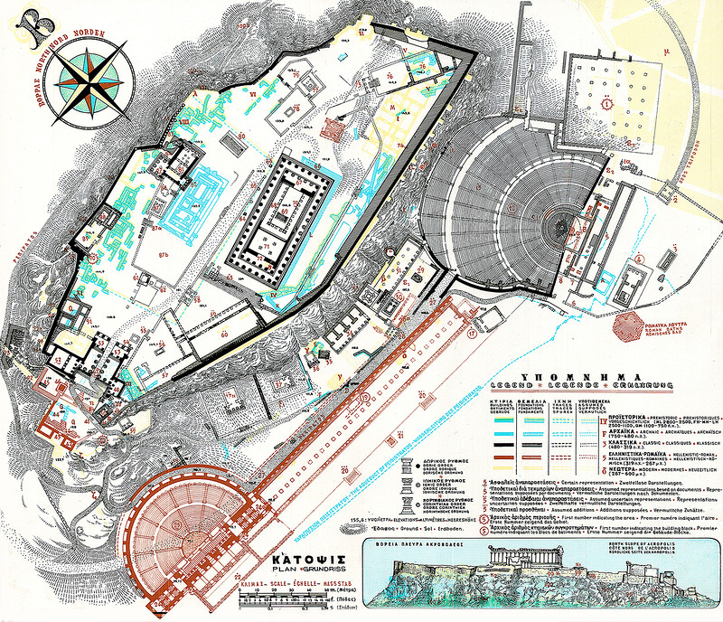 Подробный план Афинского акрополя с прилегающими территориями и театром Диониса, Ансамбль Афинского акрополя