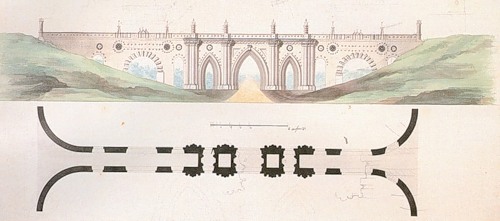 Фасад и план Большого моста через овраг. Первая половина XIX в., Царицыно