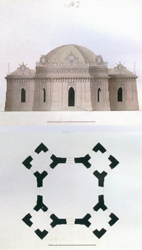 Фасад и план Крестообразного павильона. 1776-1778 гг., Царицыно