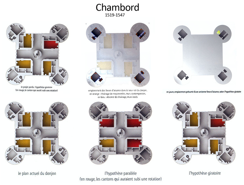 Схема расположение помещений на разных уровнях основной части, Замок Шамбор