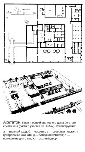 План и реконструкция жилого дома, Город Ахетатон (столица Древнего Египта при фараоне Эхнатон)